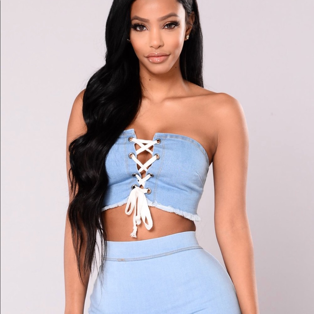 Lainey Denim Top from Fashion Nova